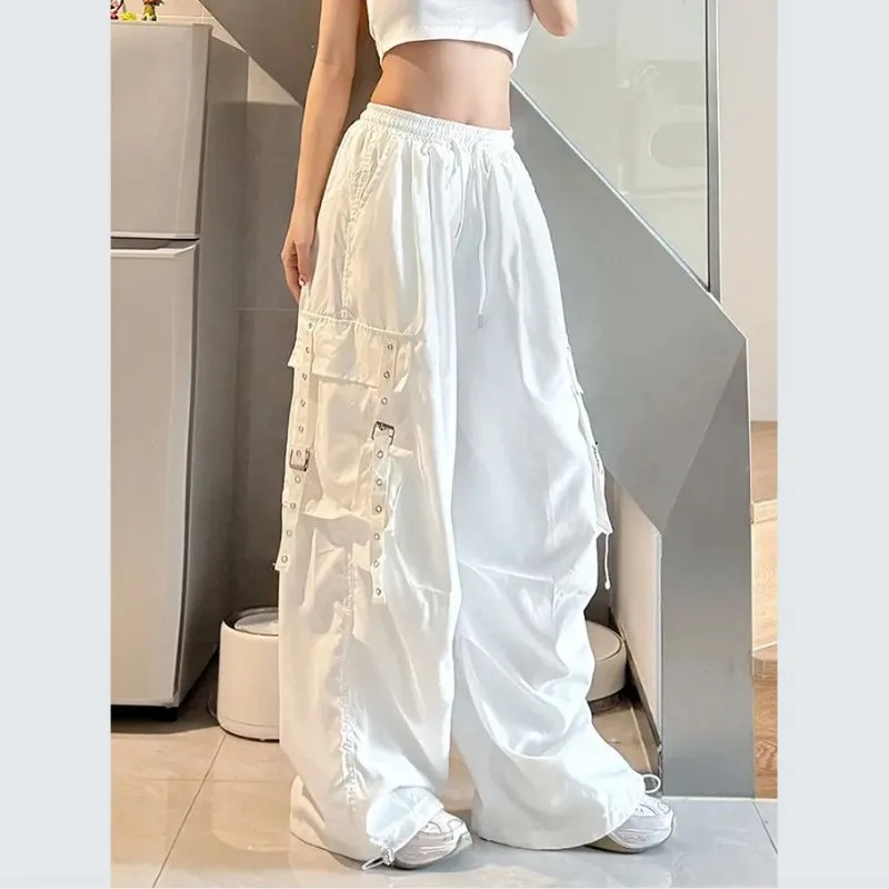 American Hip-hop Overalls for Women in Spring and Autumn High Street Design Multi-pocket Wide-leg Floor-length Pants