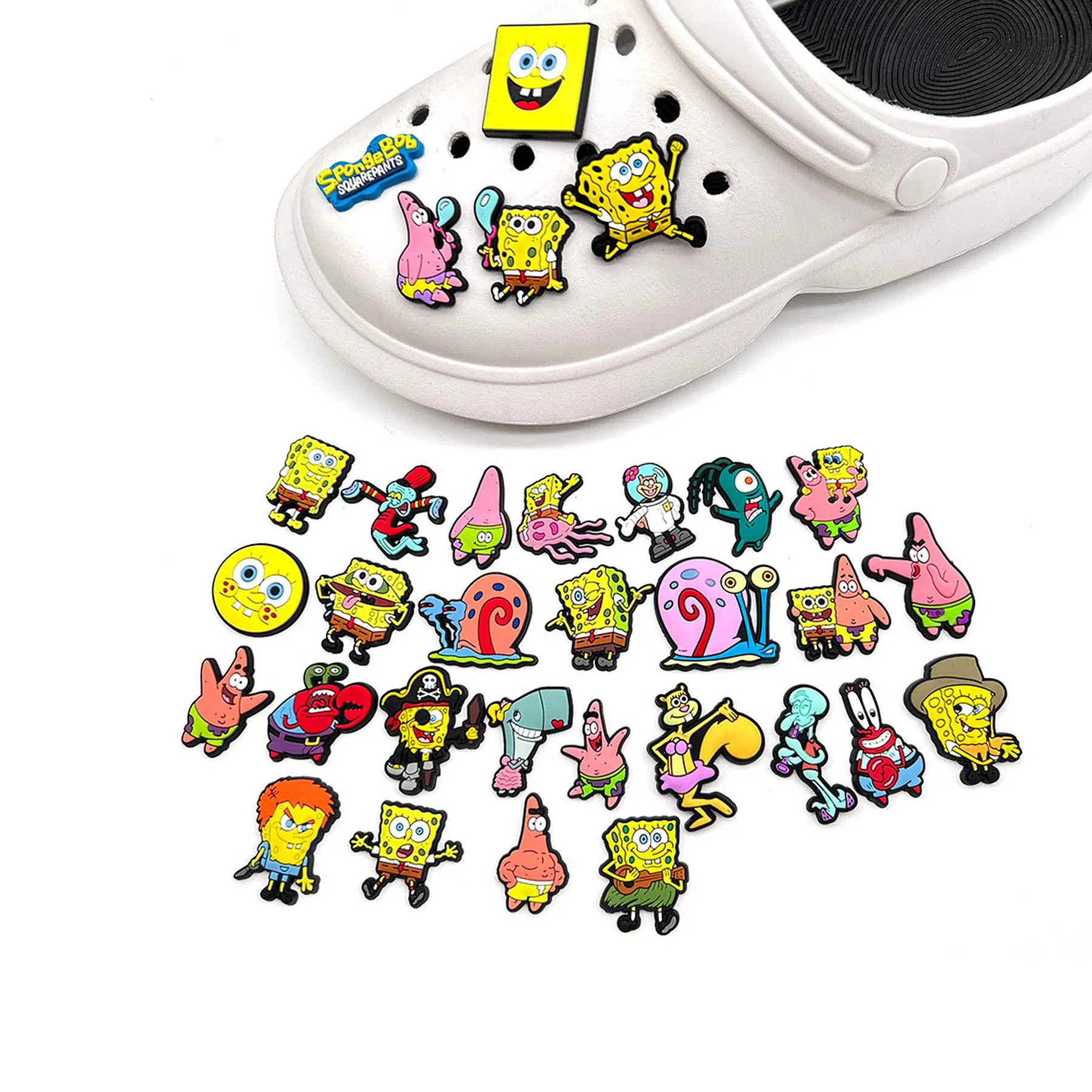 14-100pcs SpongeBob SquarePants Shoe Charms For Slides Sandals, PVC Shoe Decorations Accessories For Christmas Gift Party Favor