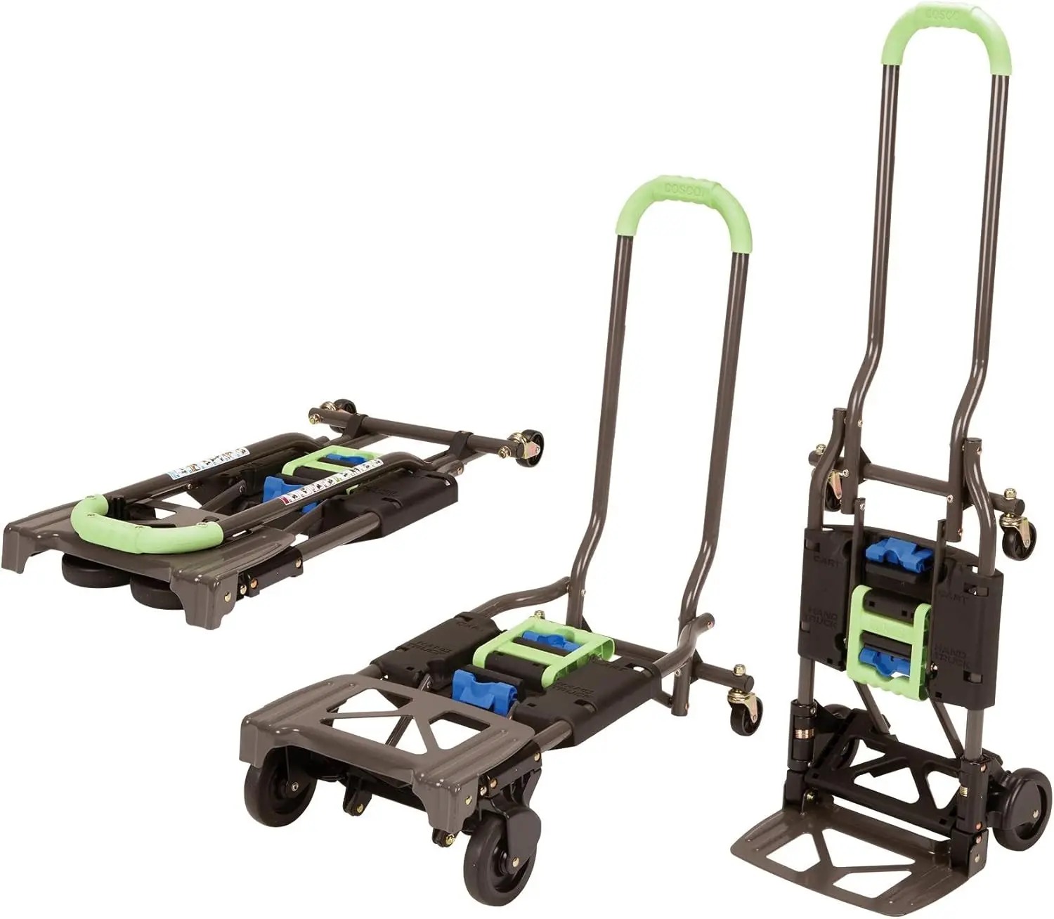 

Folding Hand Truck and Cart, Multi-Position, 300 lb Capacity, Heavy Duty Steel Frame, Green