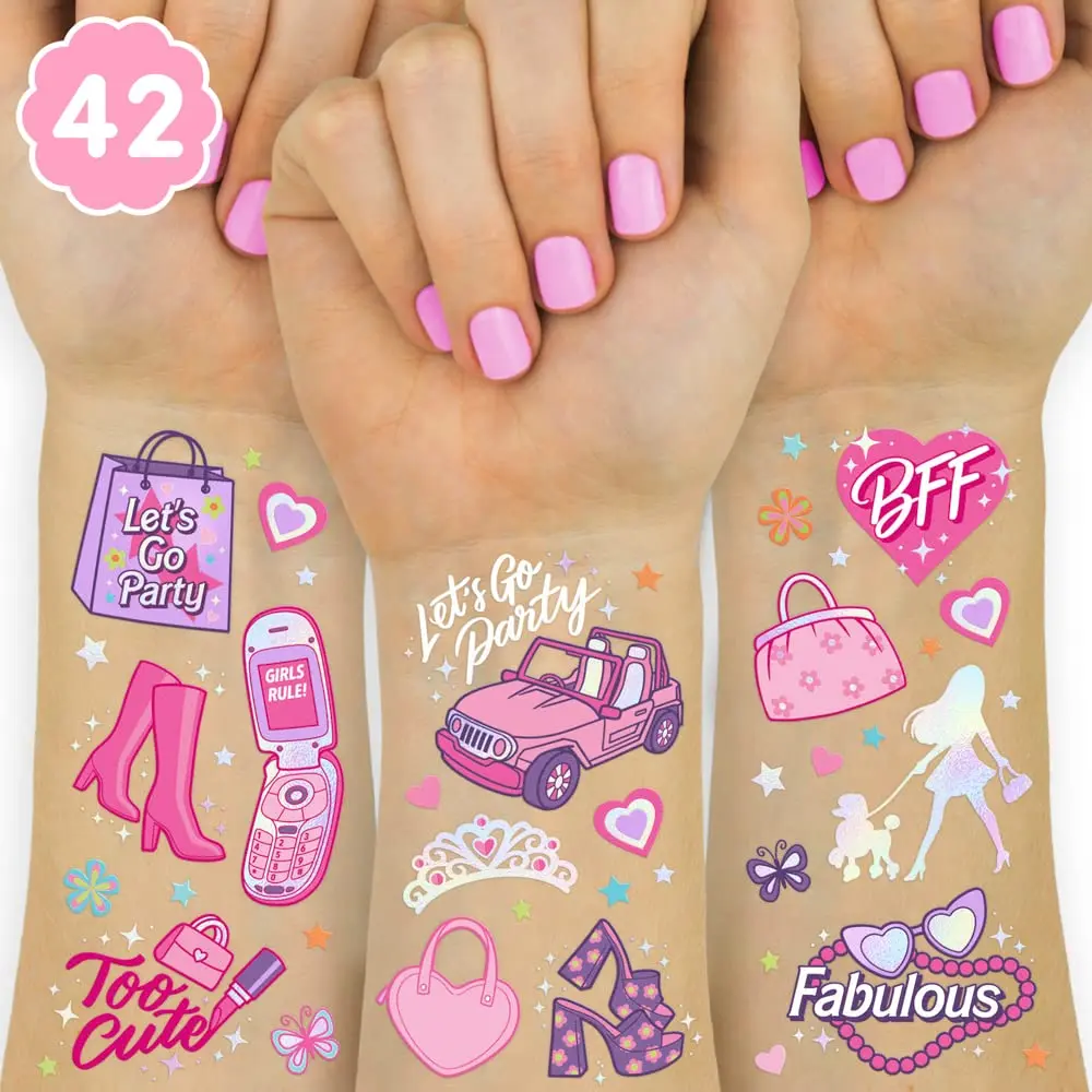 

Pink Theme Temporary Tattoos Toy for Girls - Birthday Party Supplies, Sticker Favors, Cute Decorations, Helloween gift Christmas