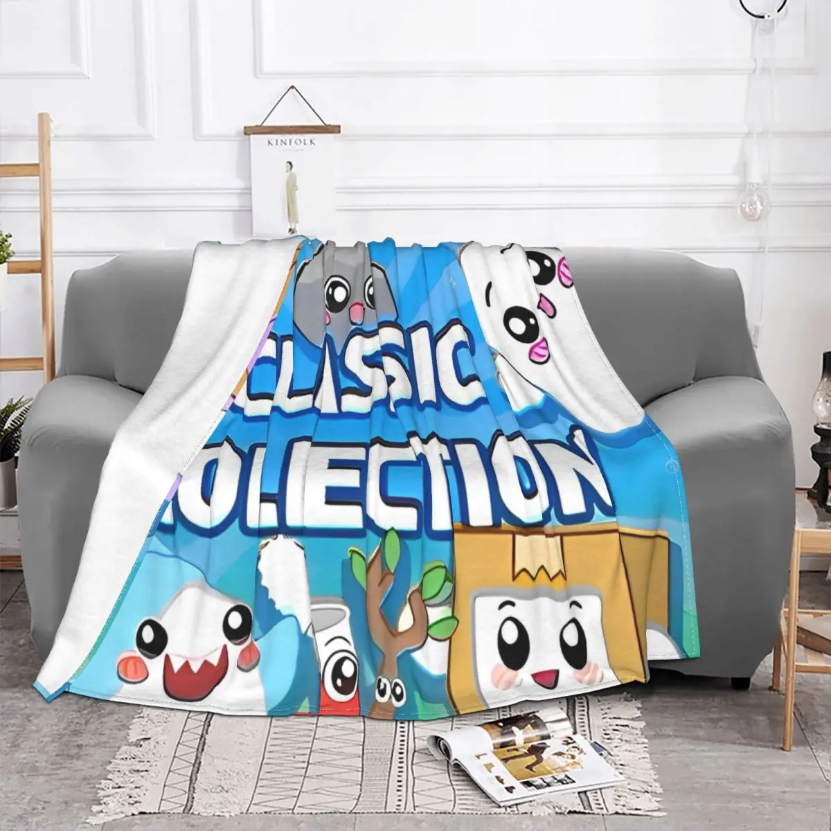 L-Lankybox Classic Flannel Throw Blanket Rockys Foxy Boxy Cartoon Blanket for Sofa Office Warm Bedspread