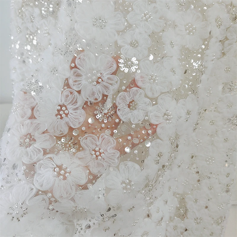 New Heavy Industry Luxury Embroidery Nail Pearl Sequin Lace Fabric Fabric DIY Wedding Dress Kids Dress Designer Fabric