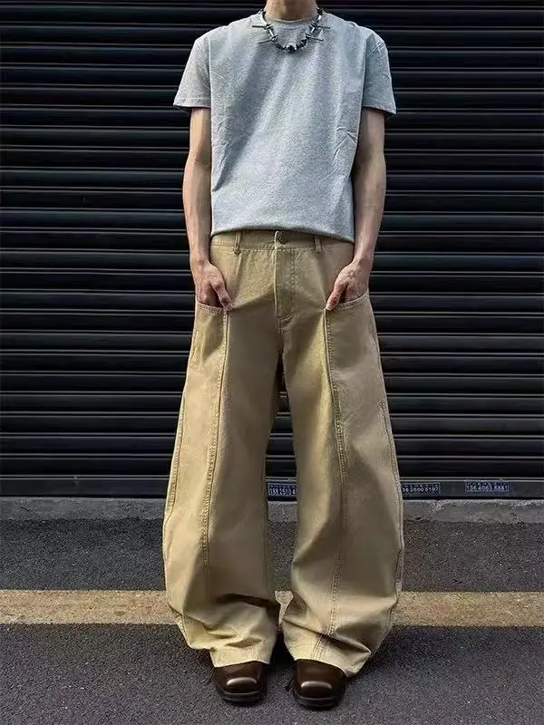 

American Retro Cleanfit Big ket Deconstructed Knife Work Pants Loose Casual Trousers for Men And Women Trendy All-Match Wi...