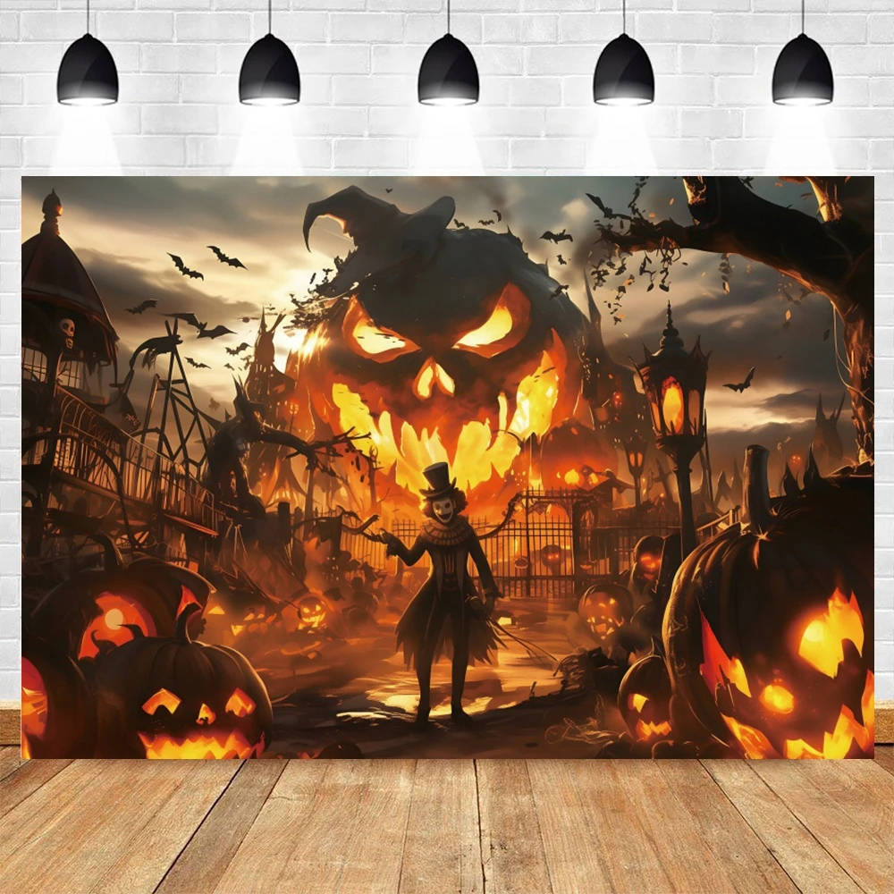 هالوين السيرك الرعب مهرج خلفية الجمجمة دُولابٌ دَوّار في الهواء الطلق ليلة حفلة التصوير خلفية ديكور راية استوديو الصور