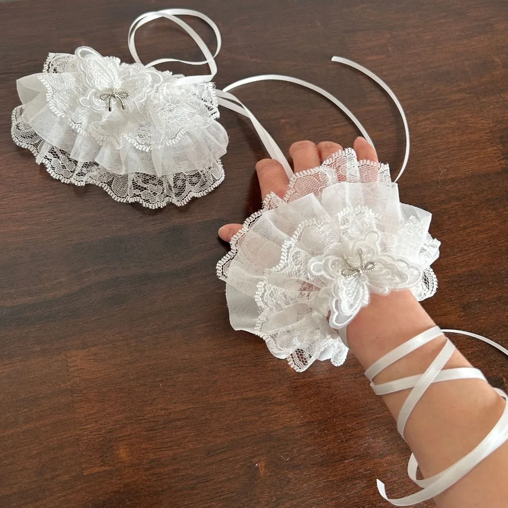 

Arm Cover Elastic Strappy Bow Gloves Sleeves Sweet Lace Fingerless Oversleeve Balletcore Butterfly Ruffled Wrist Cuffs Lolita