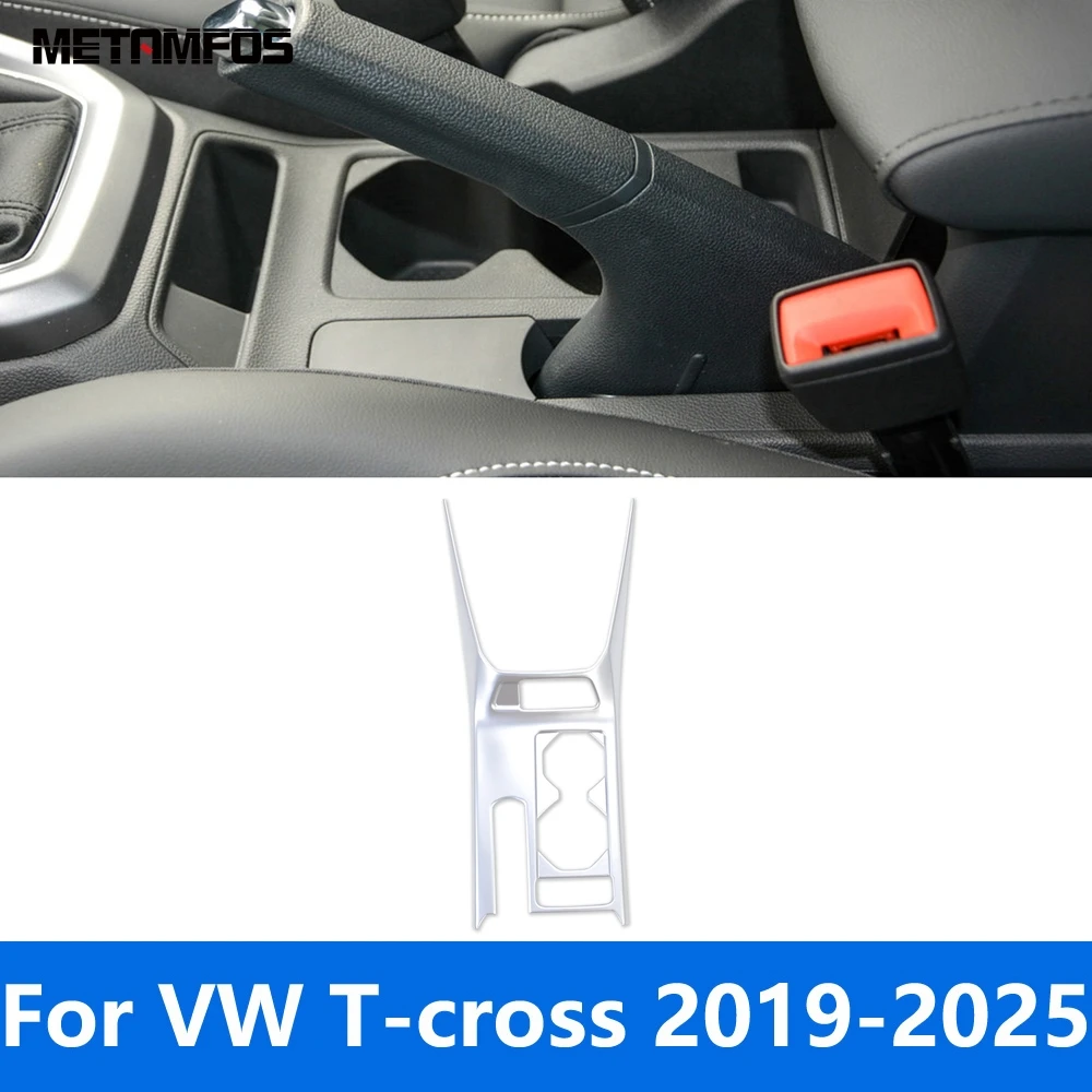 

For Volkswagen VW T-Cross Tcross 2019-2024 2025 Carbon Fiber Water Cup Holder Handbrake Cover Trim Inner Accessories Car Styling