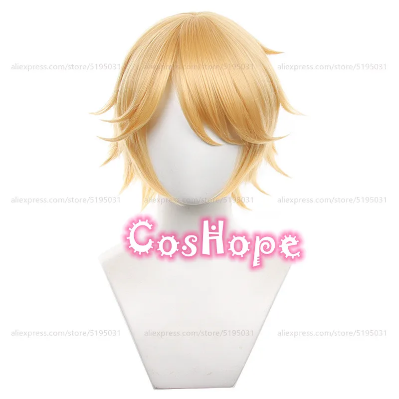 Postman Victor Grantz Cosplay Wig 30cm Short Hair Yellow Blonde Wig Cosplay Anime Cosplay Wig Heat Resistant Synthetic Wigs