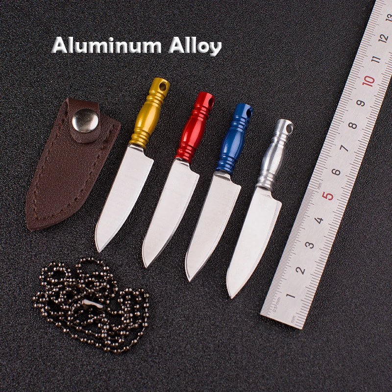 Aluminum Alloy MINI Portable Knife Unboxing Small Blade Straight Knife With Leather Case CS GO Hanging Outdoor Camping EDC Tool