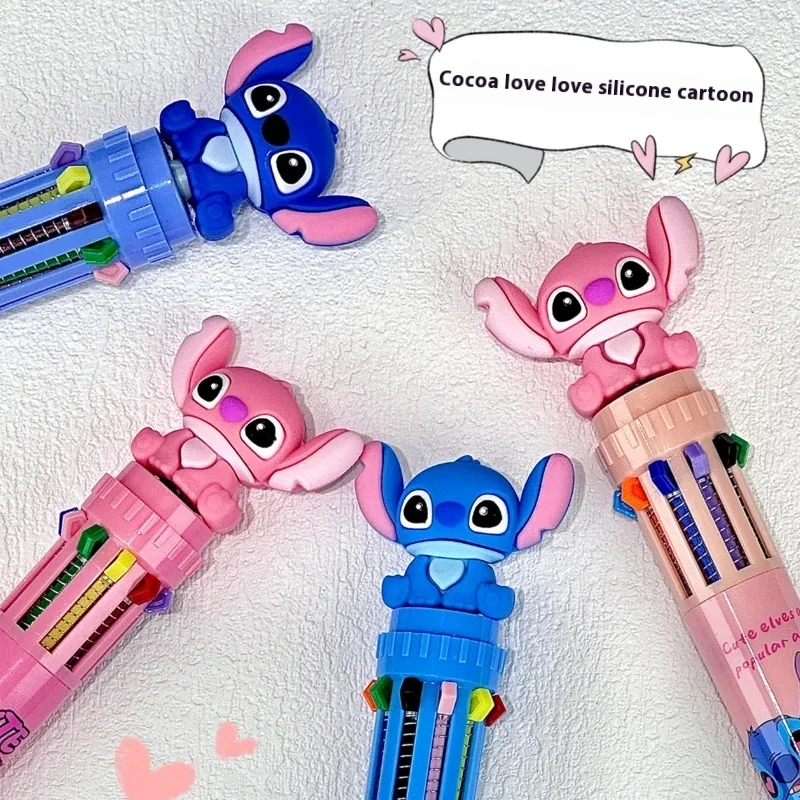 Disney 36pcs Ballpoint Pen Cartoon Stitch 10 Color Marker 0.7mm Kids Graffiti Multicolor Hand-held Pen Students Learn Stationery