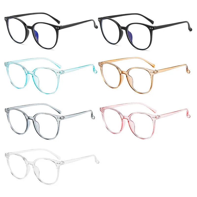 Round Anti-Blue Light Glasses Large Square Frame Computer Gaming Eye Protection Fashion Classic Retro Plain Glass Spectacles