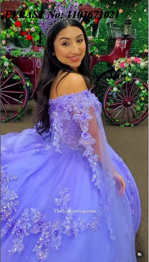 EVLAST Shiny Lavender Lilac Quinceanera Dress Ball Gown Sequins Lace Applique Beading Cape Sweet 16 Vestidos De 15 Anos SQ756