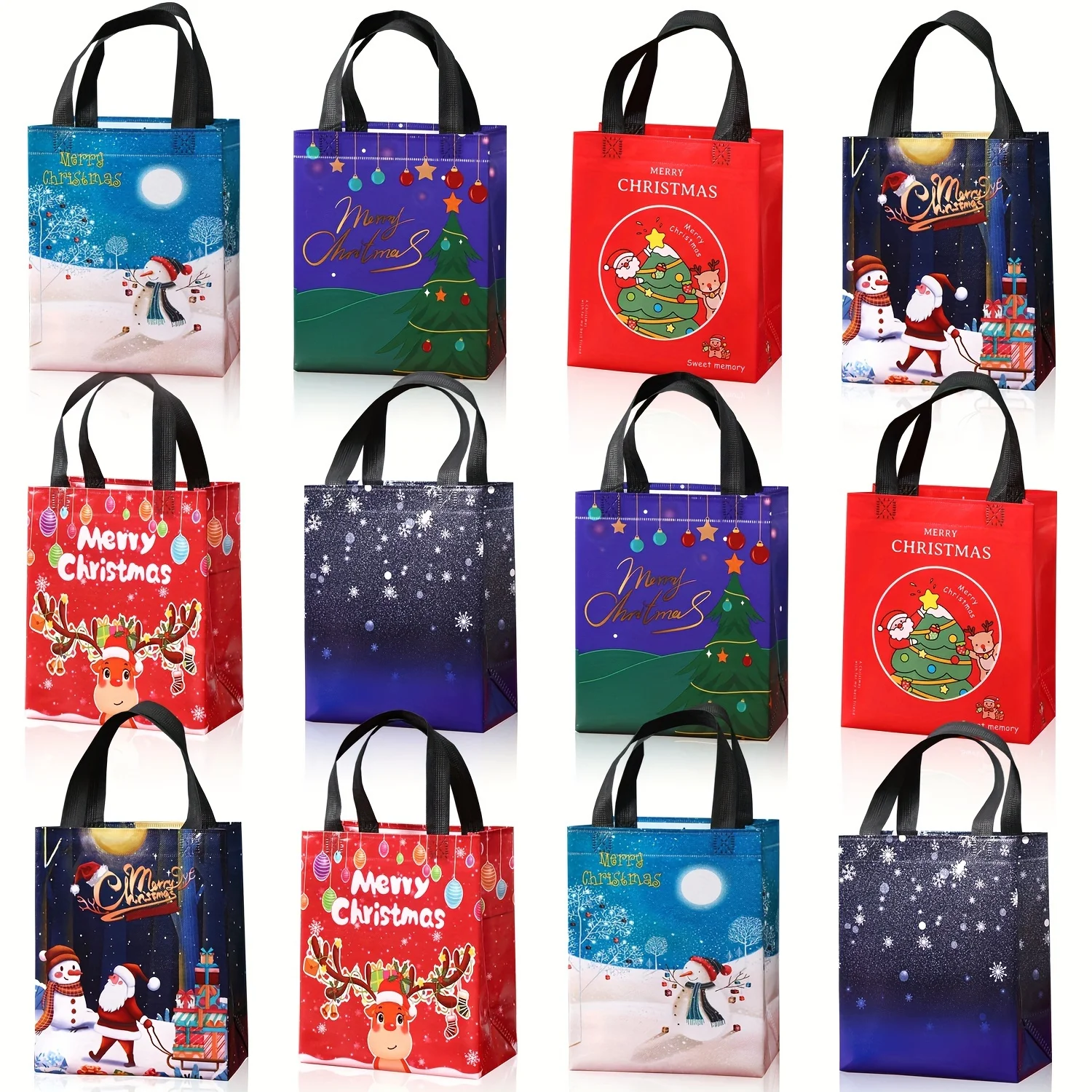 12PCS Reusable Eco-friendly Christmas Gift Bags, Waterproof and Durable, Cute Christmas Decoration Gifts