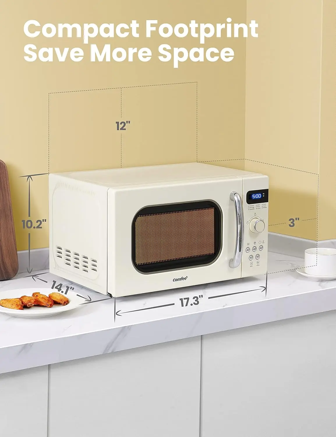 Forno de micro-ondas pequeno retrô com tamanho compacto, 9 menús predefinidos, bancada perfeita para espaços, 0,7 pés cúbicos/700 W, creme, AM720C2RA-A