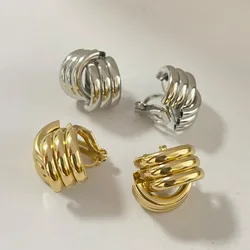 Simple Metal Interlaced Geometric Clip on Earrings No Piercing for Women Temperament Minimalist Irregular Line Desing Ear Clips