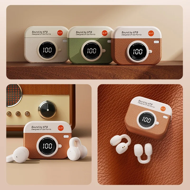 Portable Wireless Bluetooth Clip‑on Earbuds, Noise Cancelling Stereo Headphones with HD Microphone for Sports & Gaming