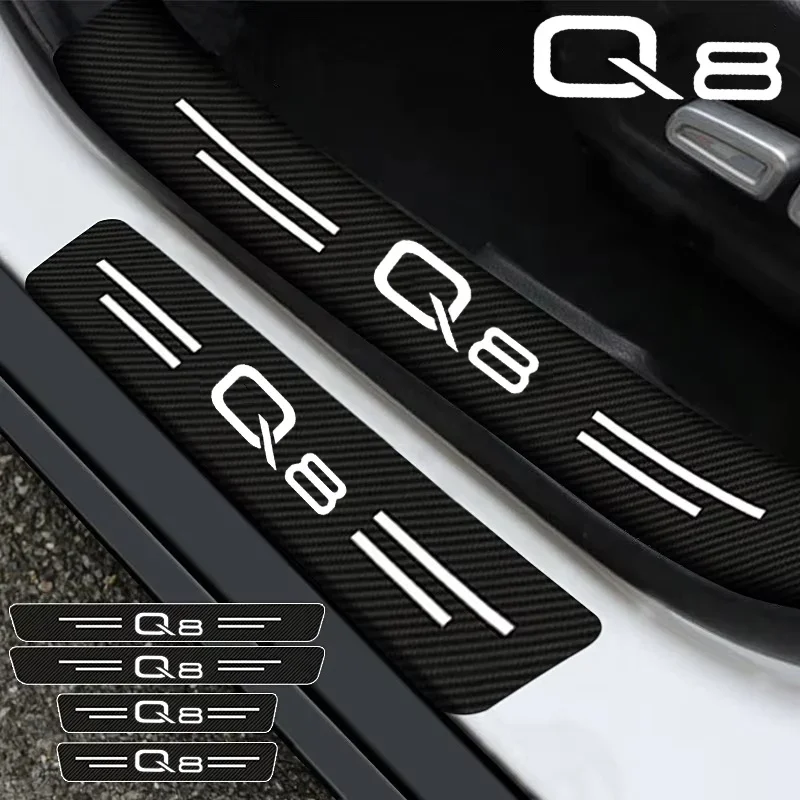 Car Door Sill Protector Sticker Carbon Fiber Threshold Strip For Audi Q8 Logo Rear Trunk Bumper Guards Decorative Accessories
