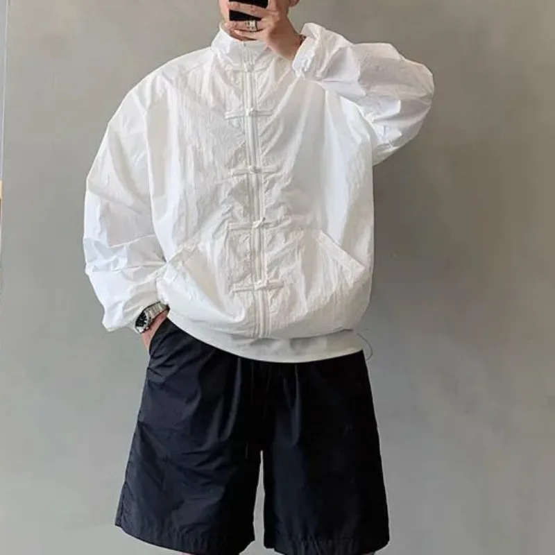 Summer New Lightweight Breathable Skin Coats Chinese Style Buckle Stand Collar Sun Protection Jacket Men's Retro Versatile Loose