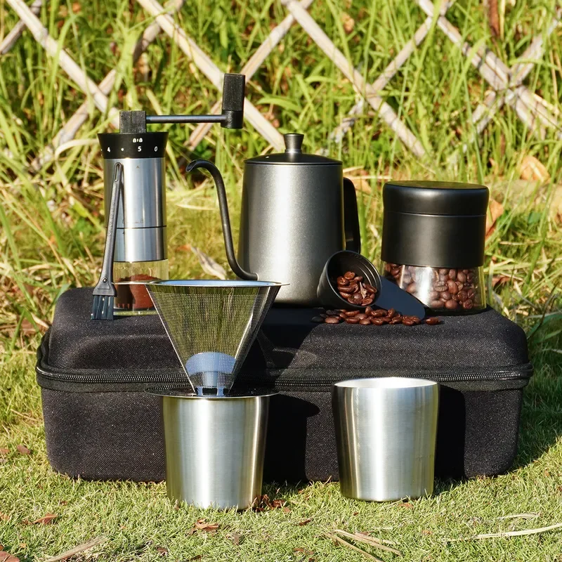Stainless Steel Pour Over Coffee Maker Set Portable Hand Drip Brewer Kit with Filter for Outdoor Camping Travel Home Gift Box