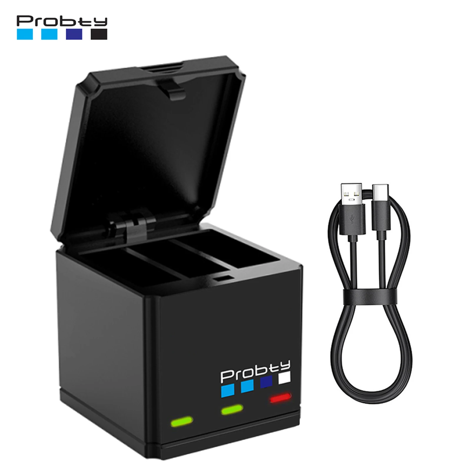 Probty Battery Charger For GoPro Go Pro Hero 8 7 6 5 Black 3-Ways Fast Charger with Type C Cable Action Camera Accessories