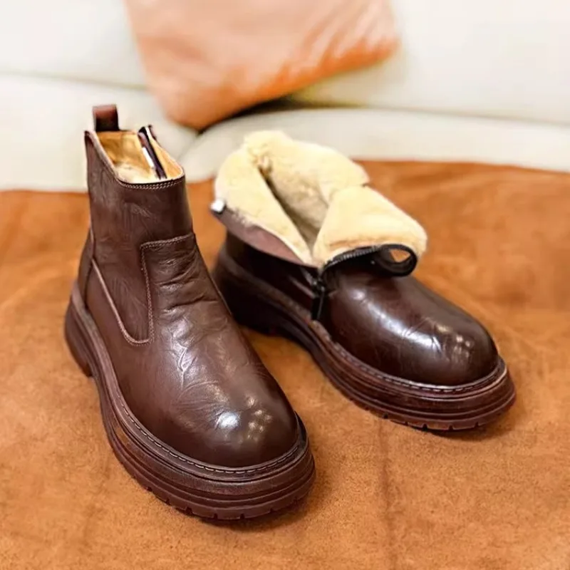 

Зимние ботинки высокого качества из натуральной кожи, мужская обувь, теплая шерстяная толстая подошва, повседневные ботильоны «Челси», мужские зимние хлопковые ботинки