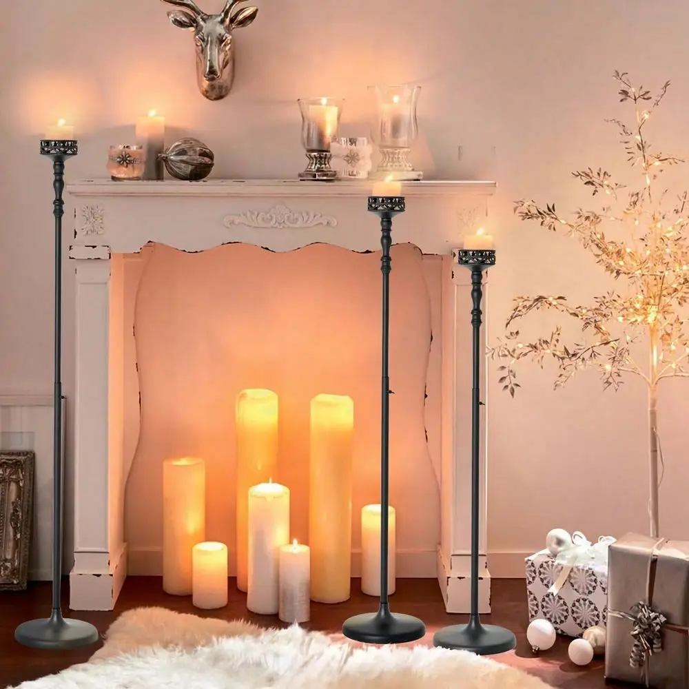 Adjustable Metal Taper Candle Holders,Vintage Black Floor Candlestick Holders 38.2 61 ,Elegant Decor For Weddings, Home,Events,