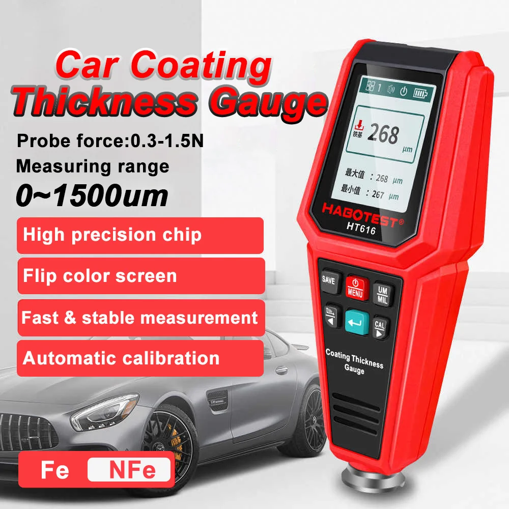 Car Coating Thickness Gauge 0~1500um Car Paint Film Thickness Tester 256 data stores Mini Film Thickness Meter Paint Measurement