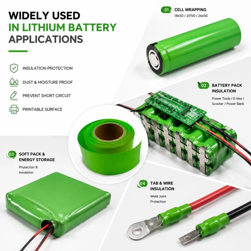 18650 Battery PVC Heat Shrink Tube Pack Width 30mm~ 300mm Insulated Protection Film Wrap Packaging Protection Battery Film Green