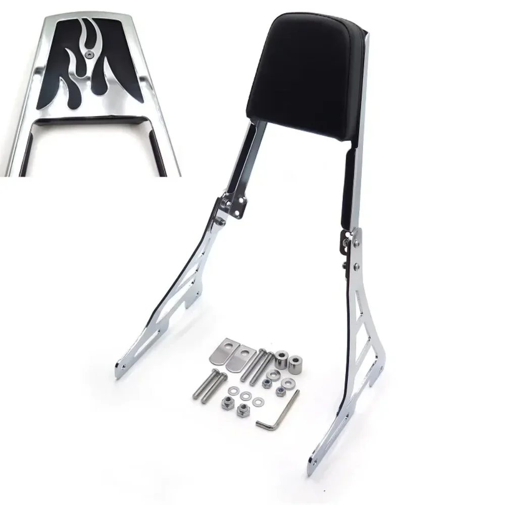 

Motorcycle Parts Chrome Flame Backrest Sissy Bar with Leather Pad for Harley Sportster 883 1200