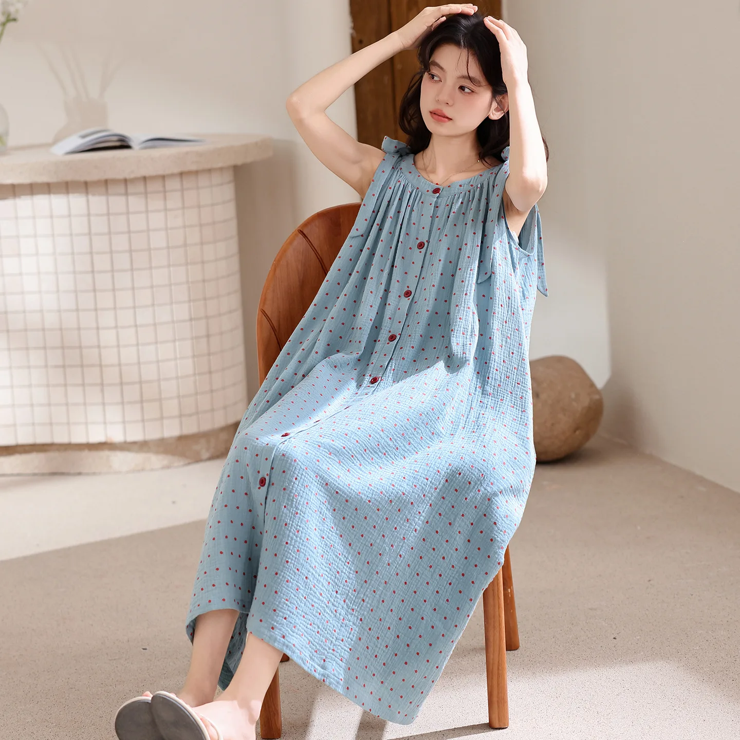 Korean New Fashion Women's Nightdress Summer Long Sleep Dress Spaghetti Strap Young Girl Female Sleepwear Mujer Pyjamas 5