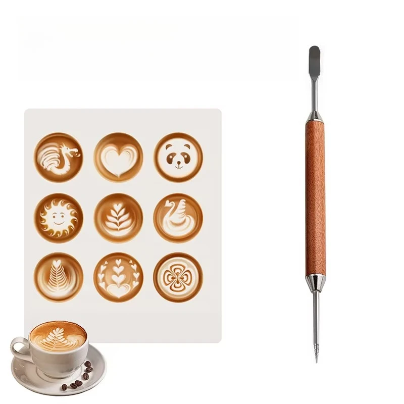 Stainless Steel Coffee Decorating Art Pen Wooden Handle Latte Pull Flower Needle Barista Tool Coffee Accessories Modeling Tool