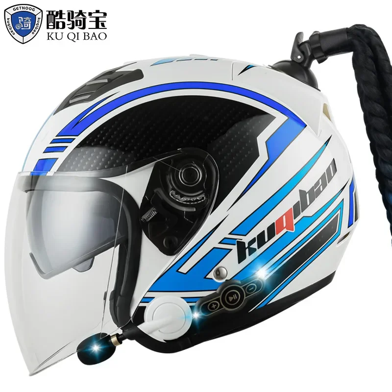 

KUQIBAO Motorcycle Helmet Half Face Dual Lens Built-in Bluetooth DOT Certified Cascos Motorcycle Helmet for VESPA