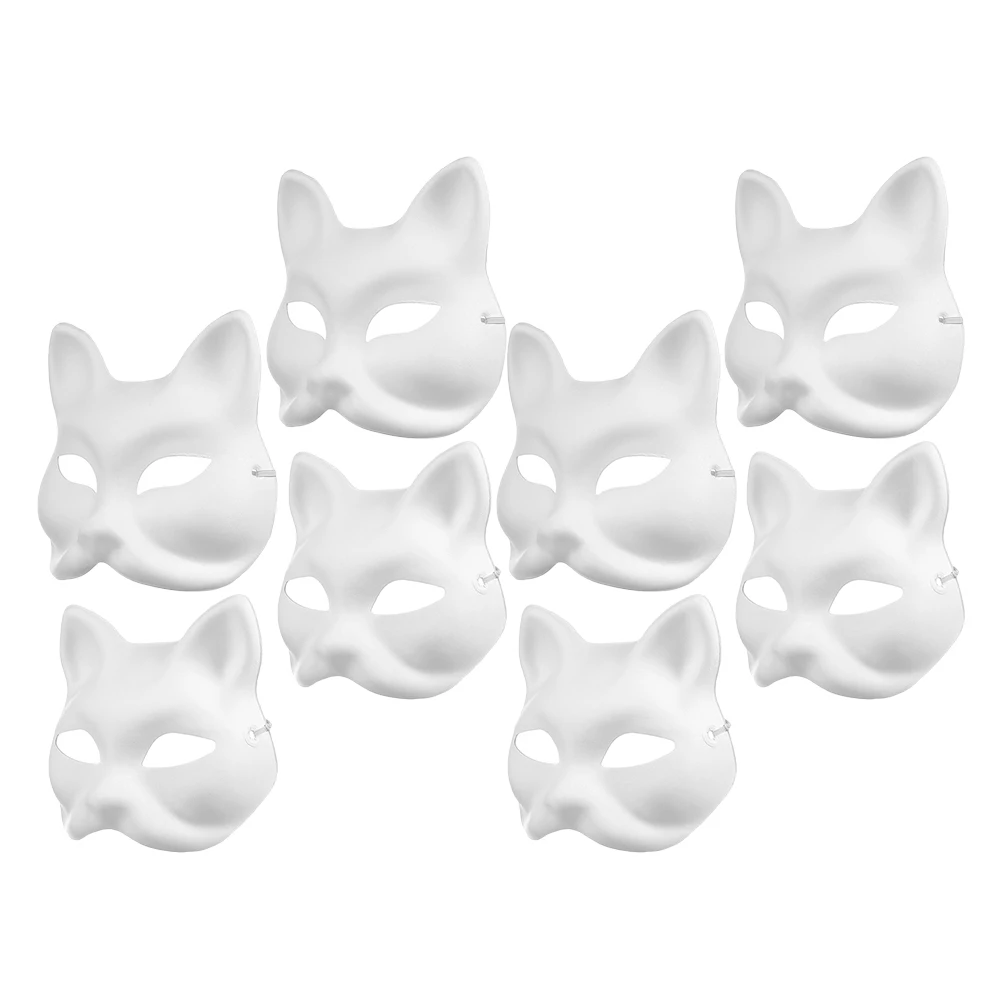 

8Pcs White Paper Blank Fox Cat Masks DIY Unpainted Animal Masks Halloween Masquerade Cosplay Party Crafts Paintable Animal Mask