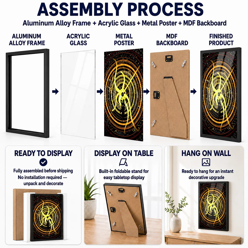 Abstract Cosmic Entity With Silhouette Framed Metal Print Personalized Photo Surreal Expression Style Wall Art For Living Room