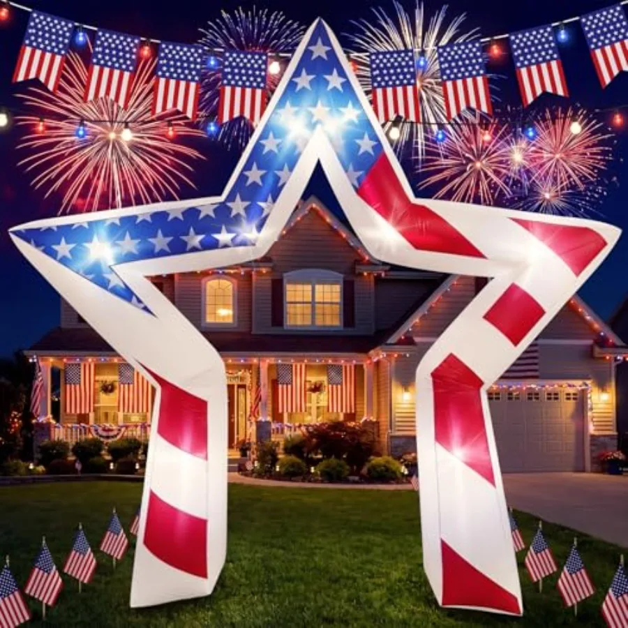 

Outdoor inflatable archway for Independence Day yard decoration, PVC material, red-white-blue color, built-in LED lights for ni