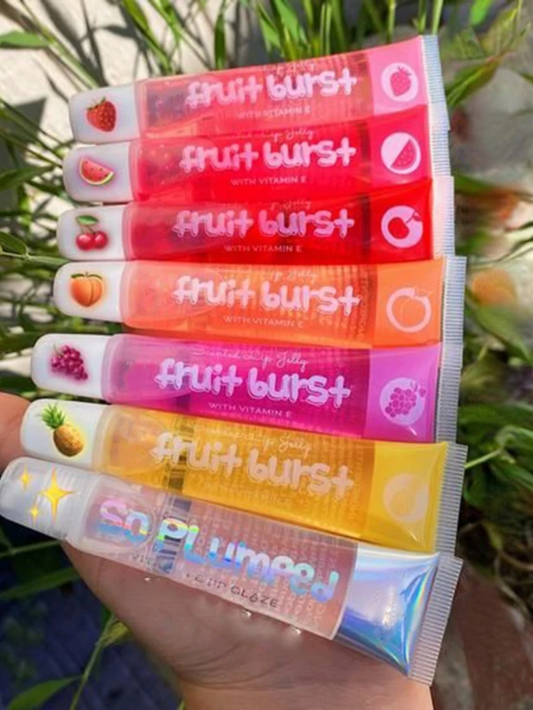 1PCS Fruit Burst Lip Oil Scented Lip Gloss Plumping Lip Gloss Jelly Lip Gloss Moisturizer Shiny Vitamin E Mineral Oil