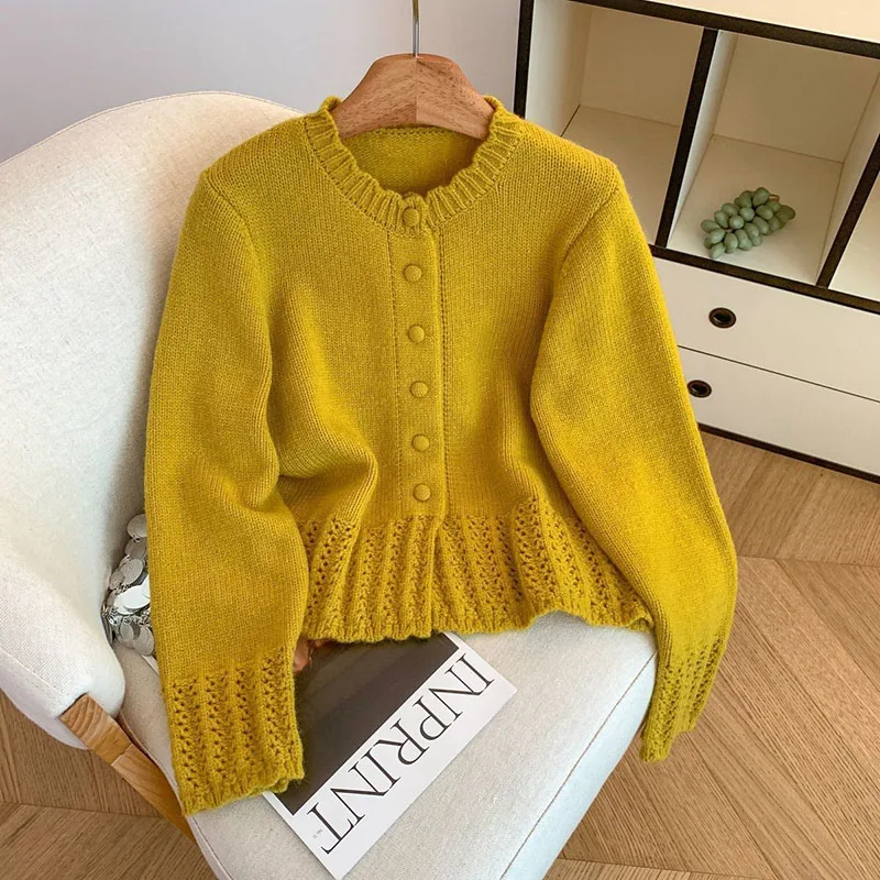 

Осень/зима 2026, уменьшающий возраст, однотонный женский вязаный кардиган, свитер, пальто, свободный женский свитер, куртка