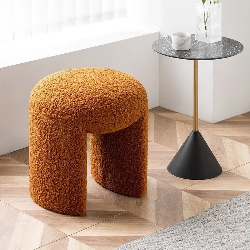 

Nordic Style Makeup Stool Entrance Seatable Shoe Changing Stool Lamb Fleece Living Room Sofa Low Chair Bedroom Irregular Stool