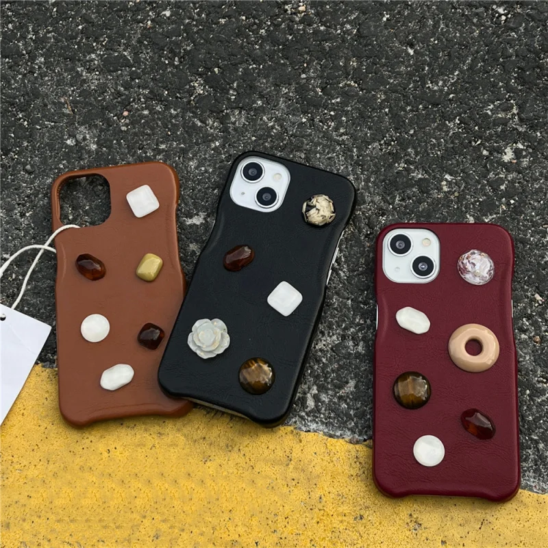 

Apple geometric leather texture phone case compatibleiPhone15/14/13/163D Flower Case