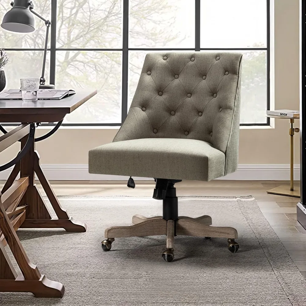 

vintage-inspired upholstered swivel office chair with adjustable height and comfortable tufted armless design