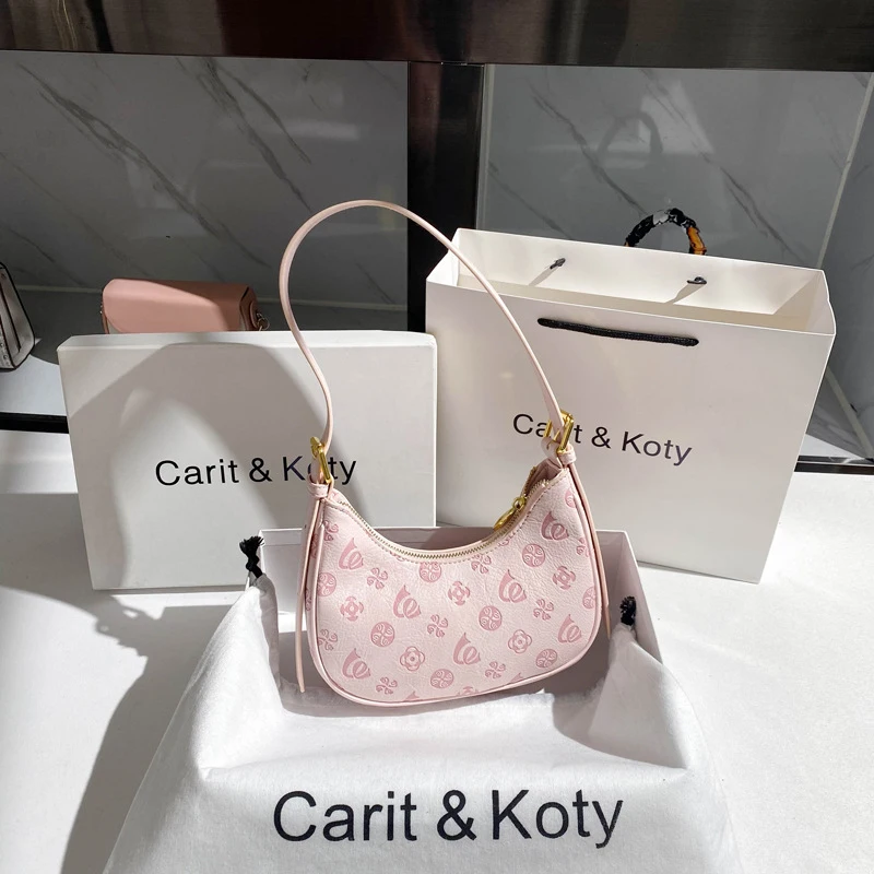 

Unique pink underarm bag, commuter baguette bag, shoulder bag, crescent bag