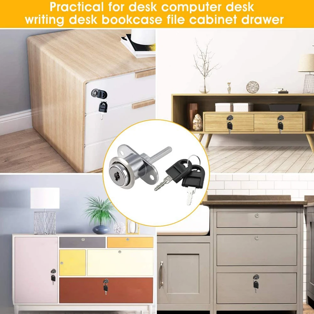1pcs Office Desk Triple Lock Triple Drawer Lock Head Linkage Lock Rotary Lock Cylinder With Key Zinc Alloy Silver Cabinets Parts