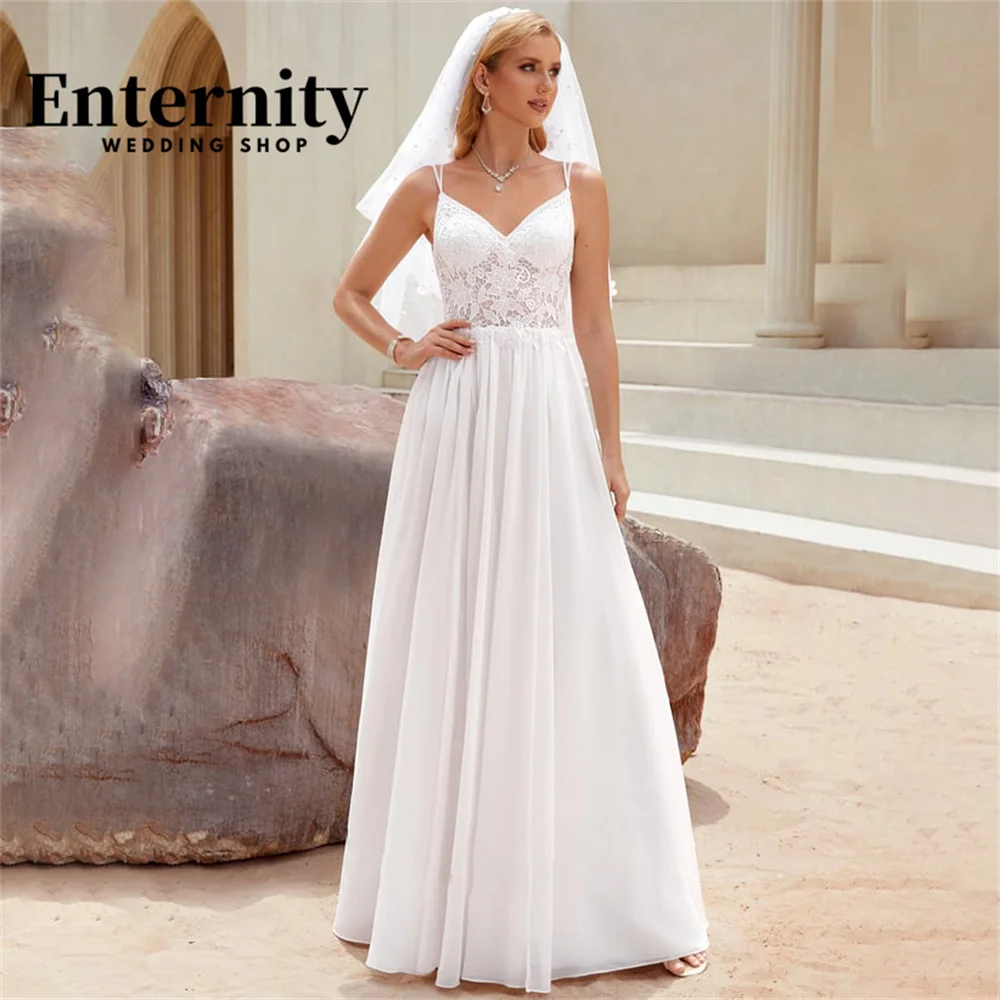 Dostosowana suknia dla panny młodej w kształcie litery A, dekolt w serek, rozcięcie na nogach, długość do podłogi, suknia ślubna, szyfonowe, koronkowe suknie ślubne dla kobiet, sukienki Vestidos