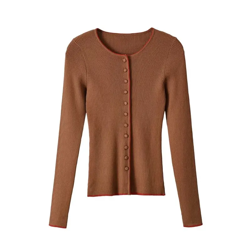 New 2026 Autumn Casual Long Sleeve round Neck Color Block Trim Women's Jacket Commute Style Slim Fit Regular Length Outerwear