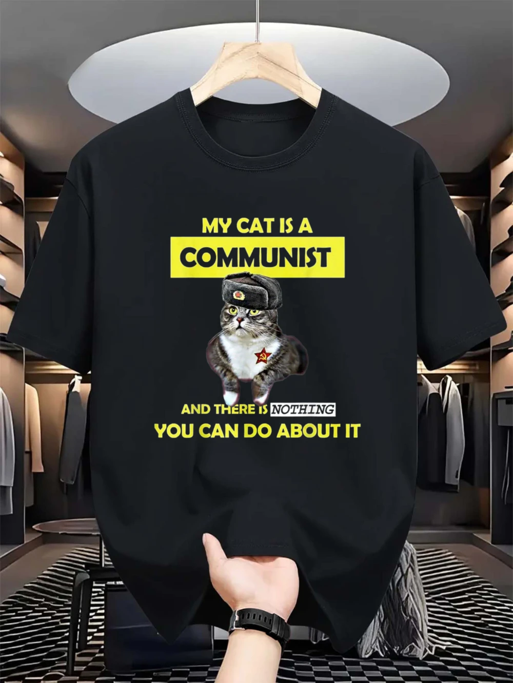 Soviet Union Communist Cat Meme T-Shirt My Cat Supports Communism Graphic Tee Featuring Hammer Sickle Red Star