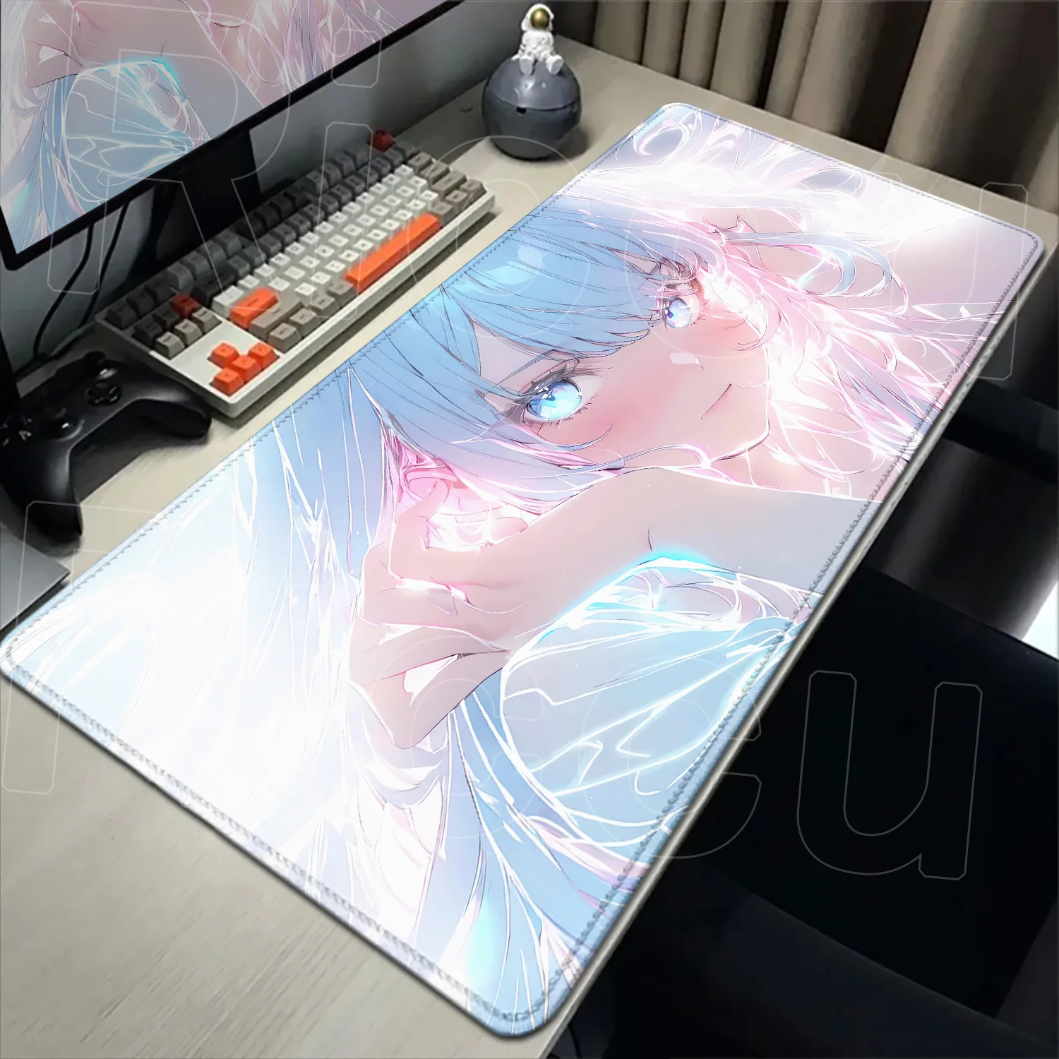 

HD Print Mouse Mat Game Keyboard Pad Anime Girls Rubber Mouse Pad Kawaii Non-Slip Blue Desk Mat Cute Large Gaming Mousepad Gamer