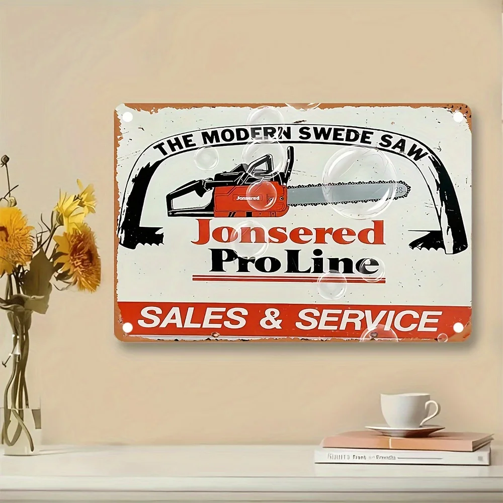 [Vintage Metal Sign] Retro Red & Black Vintage Jonsered Chainsaw Sign  | Durable Iron, for Home, Garden, Bar, Cafe, or Office De