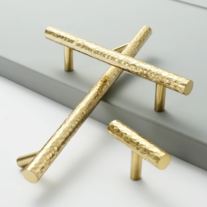 Brass Cabinet Handles Hammered Wardrobe Knobs Drawer Pulls American/Nordic Furniture Hardware Light Brass Gold