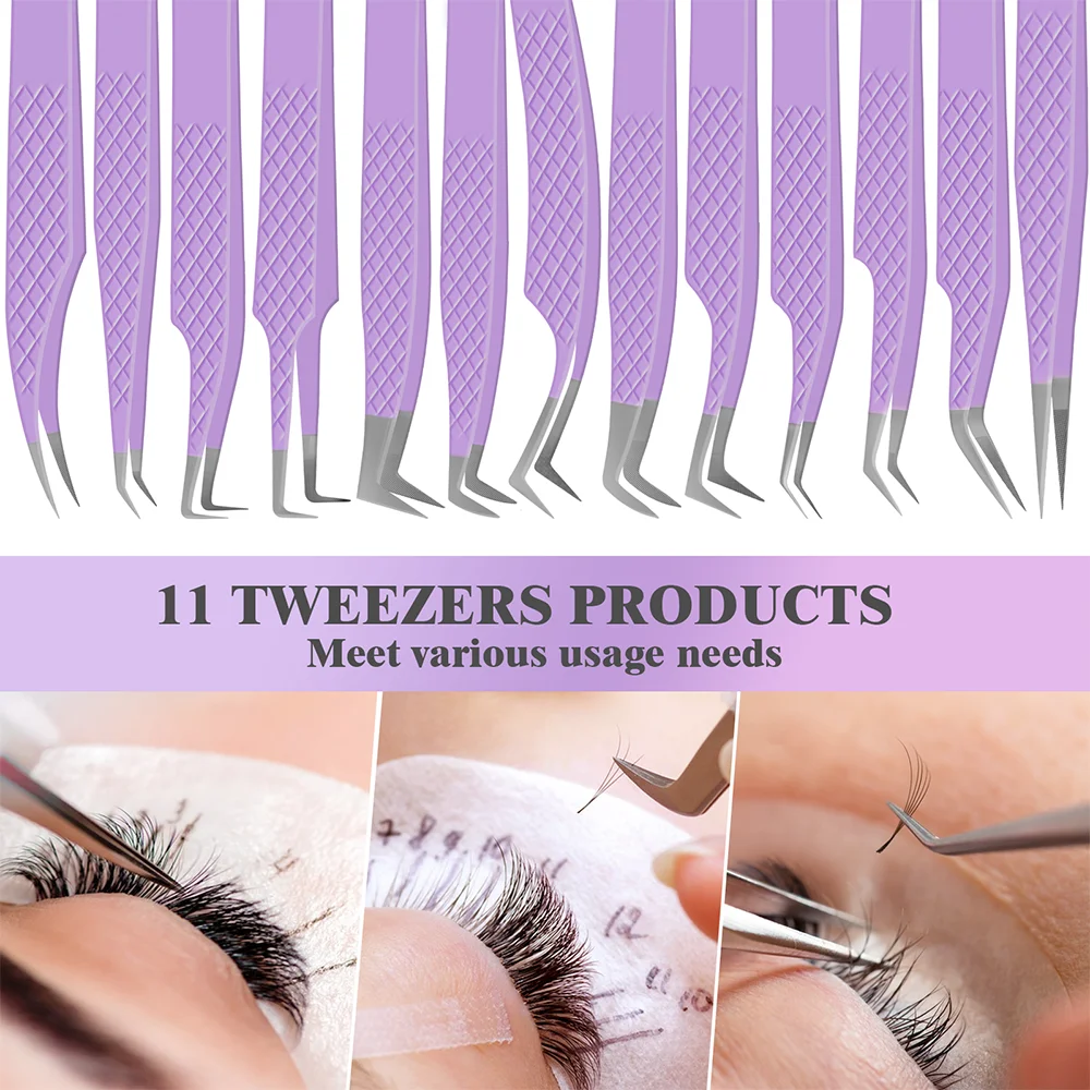 MAYOOC Fiber Tip Eyelash Extension Tweezers Stainless Steel Superhard Precision Anti-Static Nail Art makeup tools Custom logo