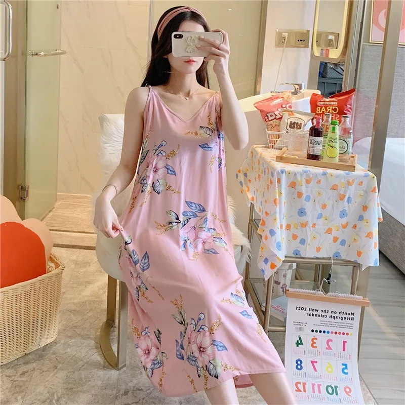 Poinchemise de nuit en satin de coton pour femmes, grande taille, robes de nuit, robe lounge, vêtements de nuit Pijama, été
