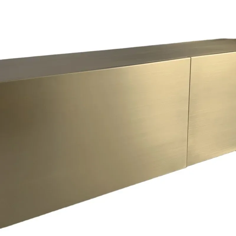 TV Cabinet Light Luxury Modern High-grade Stainless Steel Electroplating Champagne Floor Cabinet Villa Model